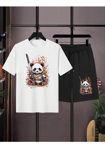 Punıx Kıds Özel Üretim Kılıçlı Panda Baskılı Yeni Stil Erkek Çocuk T-Shırt Şort Takım