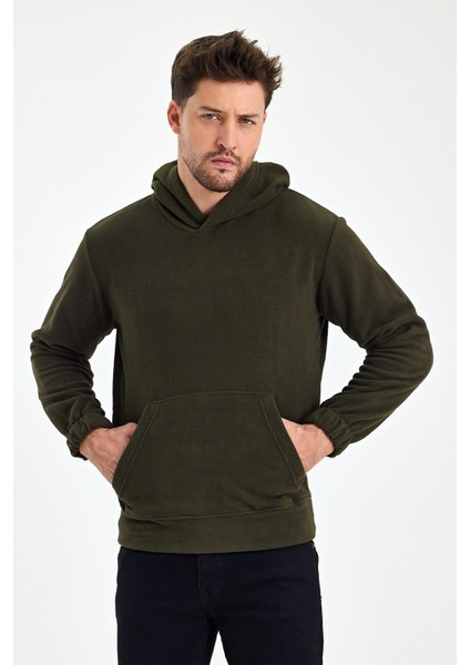 Erkek Polar Kapüşonlu Kanguru Cepli Sweat