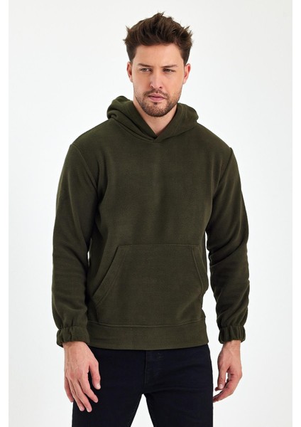 Erkek Polar Kapüşonlu Kanguru Cepli Sweat