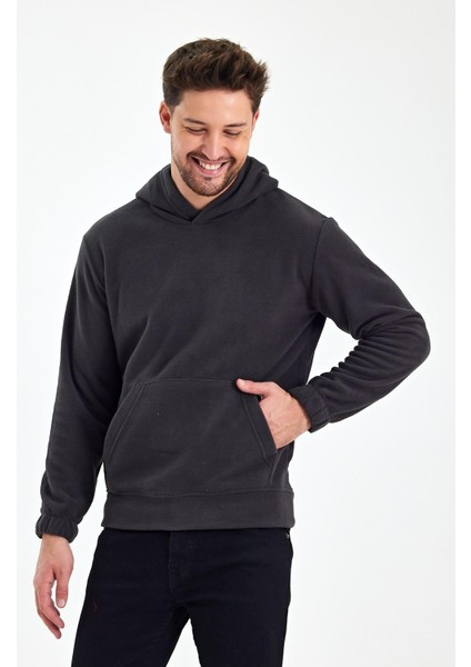 Erkek Polar Kapüşonlu Kanguru Cepli Sweat