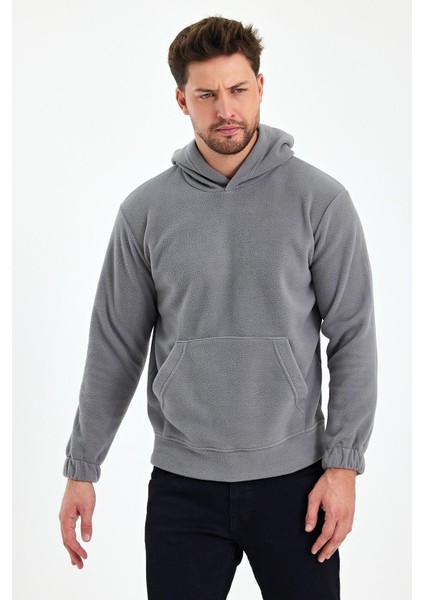 Erkek Polar Kapüşonlu Kanguru Cepli Sweat
