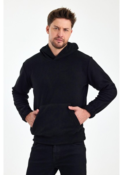 Erkek Polar Kapüşonlu Kanguru Cepli Sweat