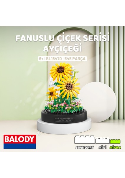 Fanuslu Çiçek Serisi – Ayçiçeği (BL18470) – Mini Blok Yapı Oyuncakları Seti