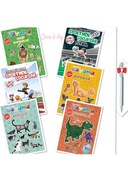 Çıkartmalı Boyama Serisi, Vahşi Hayvanlar, Futbol, Sportmen Çocuklar, Kediler, Köpekler, Dinozorlar