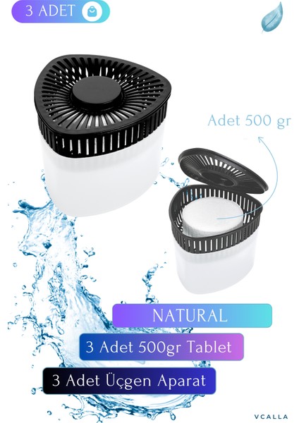 Nem Alıcı - Rutubet Giderici Natural ( 3 Adet 500 Gram Aparat ve 3 Adet 500 Gram Tablet )