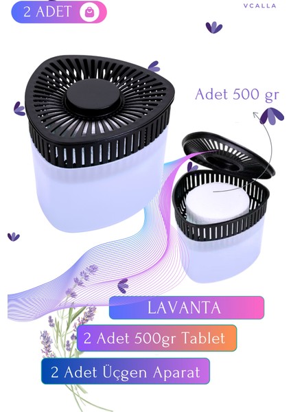 Nem Alıcı - Rutubet Giderici Lavanta ( 2 Adet 500 Gram Aparat ve 2 Adet 500 Gram Tablet )