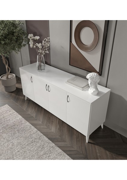 4 Kapaklı Modern Bölmeli Konsol Tamamı Mdf
