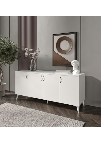 4 Kapaklı Modern Bölmeli Konsol Tamamı Mdf