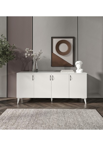 4 Kapaklı Modern Bölmeli Konsol Tamamı Mdf