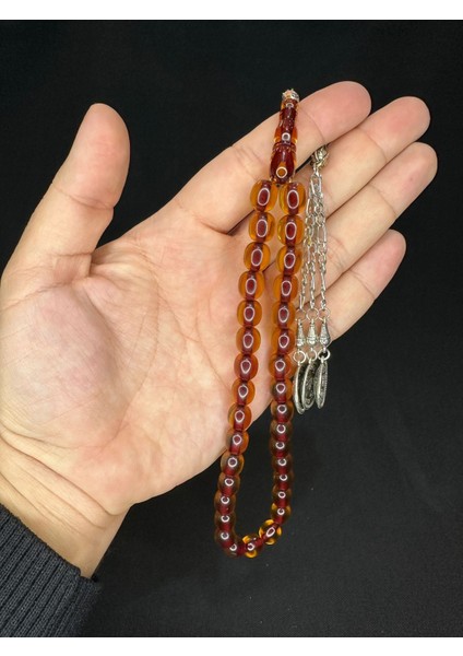 Sevgiliye Özel Hediye Toz Kehribar Tesbih Koyu Sarı Renkli Kapsül Kesim 10MMX9MM H-1571.