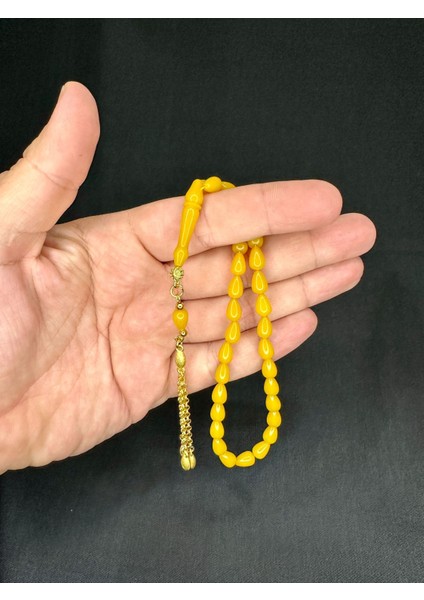 Sevgiliye Özel Hediye Sıkma Kehribar Tesbih Damla Kesim Küçük Boy Sarı Renk 6mm x 9mm H-1539. modelleri