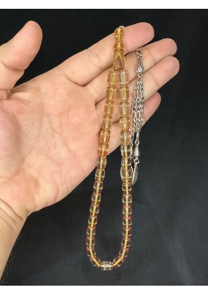 Sevgiliye Özel Hediye Toz Kehribar Tesbih Bej Renkli Kapsül Kesim 11MMX7,5MM H-1570.