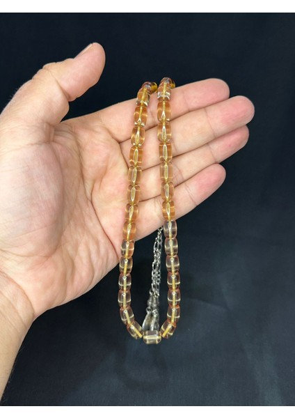 Sevgiliye Özel Hediye Toz Kehribar Tesbih Bej Renkli Kapsül Kesim 11MMX7,5MM H-1570.