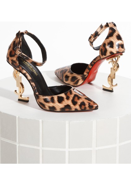 Kadın LEOPAR Rugan Tokalı Sivri Burun Şık Topuklu Stiletto Ayakkabı