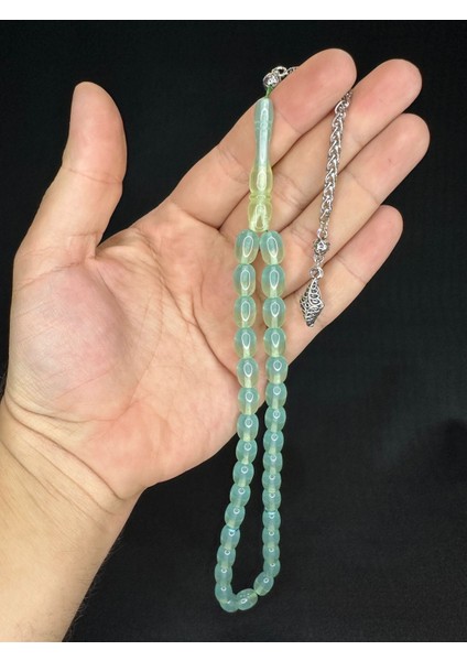 Sevgiliye Özel Hediye Toz Kehribar Tesbih Mavi/yeşil Renkli Kapsül Kesim 12MMX8MM H-1603. fiyatları