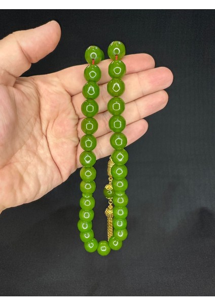 Sevgiliye Özel Hediye Sıkma Çubuk Kehribar Tesbih Açık Yeşil Renk Küre Kesim 13,5 mm H-1601. modelleri