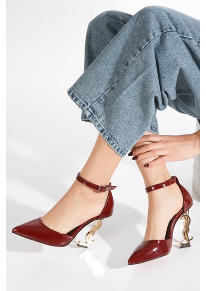 Kadın BORDO Rugan Tokalı Sivri Burun Şık Topuklu Stiletto Ayakkabı