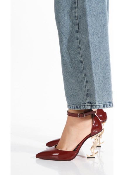 Kadın BORDO Rugan Tokalı Sivri Burun Şık Topuklu Stiletto Ayakkabı