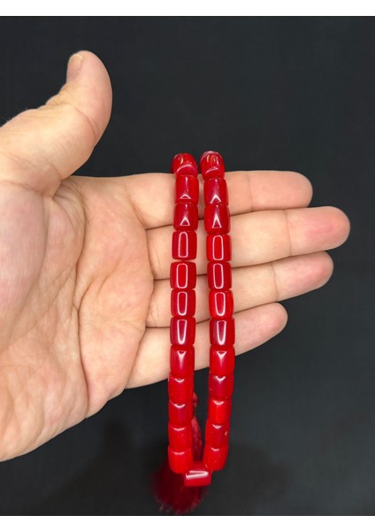 Sevgiliye Özel Hediye Katalin Tesbih Kırmızı Renk Kapsül Kesim 11MM x 9mm H-1521. modelleri