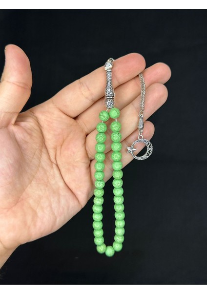 Sevgiliye Özel Hediye Açık Yeşil Renk Havlit Taşı Doğaltaş Tesbih Küre Kesim H-1493.