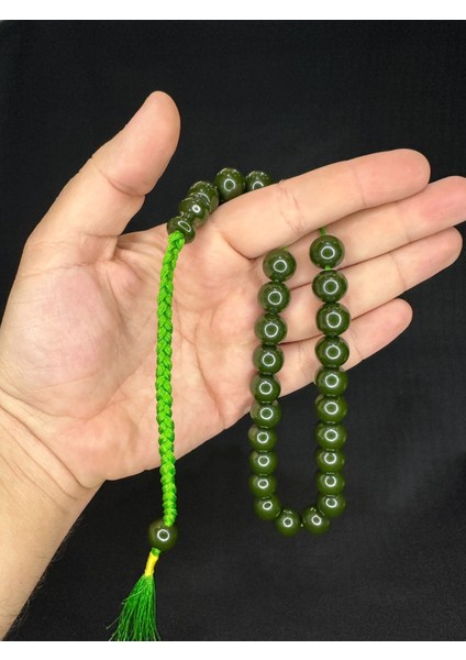 Sevgiliye Özel Hediye Sıkma Çubuk Kehribar Tesbih Koyu Yeşil Renk Küre Kesim 13 mm H-1600. fiyatları