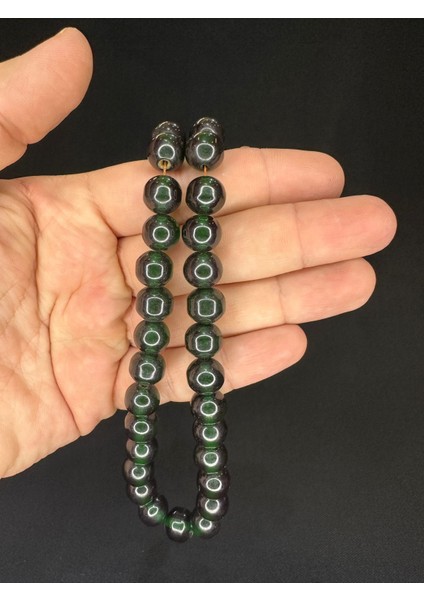 Sevgiliye Özel Hediye Toz Kehribar Tesbih Yeşil Renkli Küre Kesim 11 mm H-1626. fiyatları