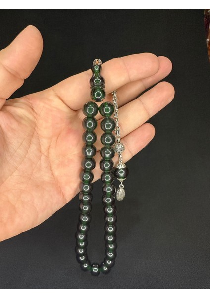 Sevgiliye Özel Hediye Toz Kehribar Tesbih Yeşil Renkli Küre Kesim 11 mm H-1626. modelleri