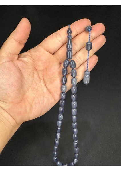 Sevgiliye Özel Hediye Sıkma Kehribar Tesbih Koyu Gri Renk Kapsül Kesim 12MX8MM H-1547.