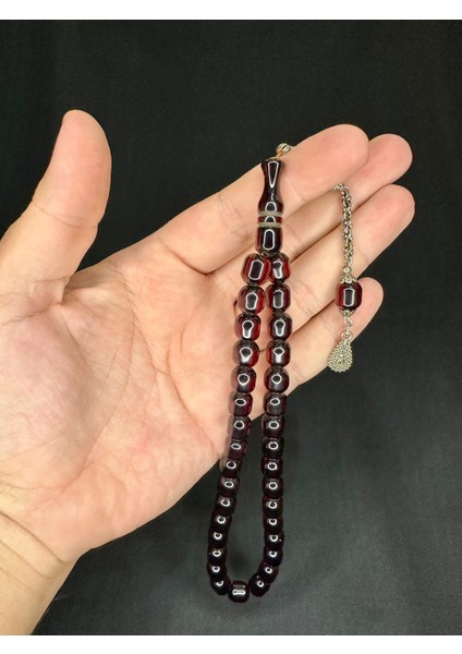 Sevgiliye Özel Hediye Çubuk Kehribar Tesbih Kahverengi Renk Kapsül Kesim 10MM x 7 mm H-1544.