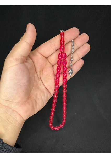 Sevgiliye Özel Hediye Toz Kehribar Tesbih Pembe Renkli Kapsül Kesim 11MMX8MM H-1572.