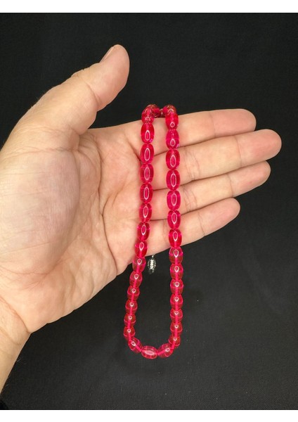 Sevgiliye Özel Hediye Toz Kehribar Tesbih Pembe Renkli Kapsül Kesim 11MMX8MM H-1572.