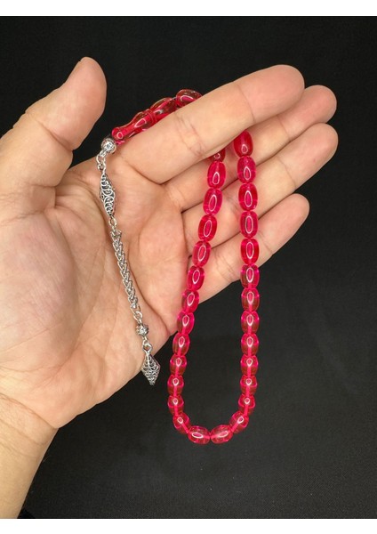 Sevgiliye Özel Hediye Toz Kehribar Tesbih Pembe Renkli Kapsül Kesim 11MMX8MM H-1572.