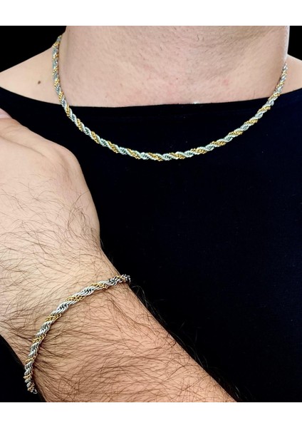 Tamamı Saf Çelik Burgu Arası Zincir Model Erkek Kolye Bileklik Set 3mm fiyatları