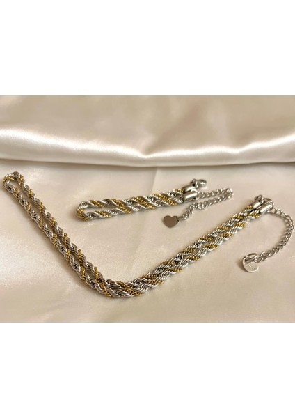 Tamamı Saf Çelik Burgu Arası Zincir Model Erkek Kolye Bileklik Set 3mm modelleri