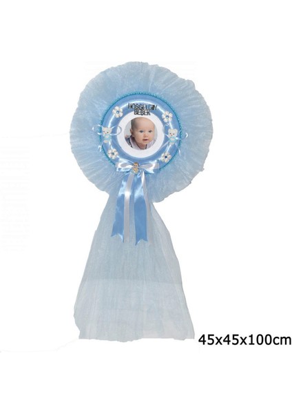 - Yuvarlak Çerçeve Bebek Kapı Süsü Mavi 100 cm 11