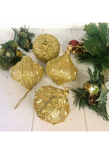 - 4 Adet Luxury Seri Cici Ağaç Süsü Gold Topaç 11