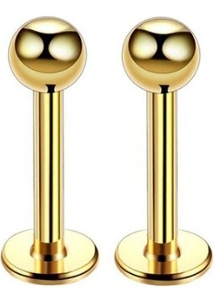 Dudak Kıkırdak Tragus Çelik Piercing 2'li Set 8 mm Gold Renk