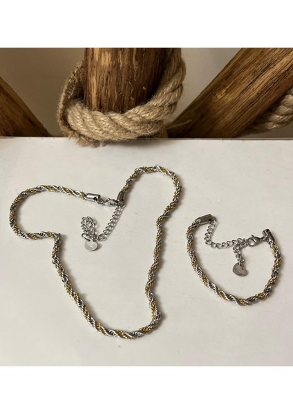 Çelik Burgu Arası Zincir Model Unisex Kolye Bileklik Set 3mm modelleri