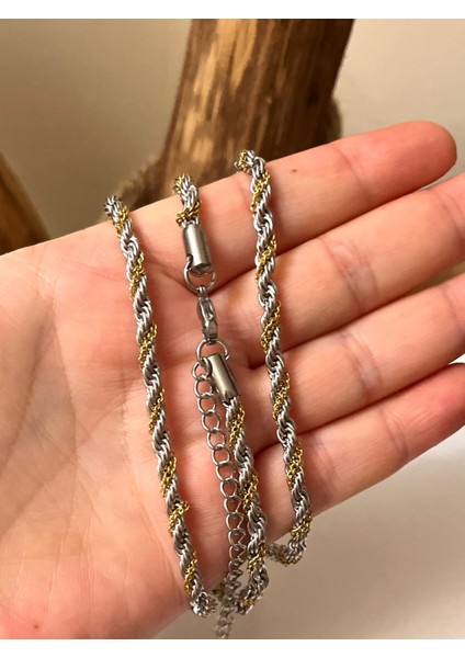 Çelik Burgu Arası Zincir Model Unisex Kolye Bileklik Set 3mm fırsatları