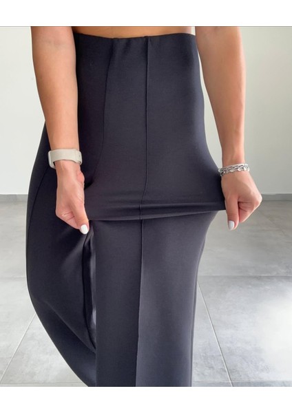 Kadın Siyah Önü Nervürlü Geniş Kalıp Bol Paça Kemersiz Palazzo Pantolon fiyatları