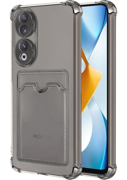 Honor 70 Uyumlu Kılıf Darbe Emici Köşe Korumalı Kartlıklı Cüzdanlı Silikon Kapak - Füme