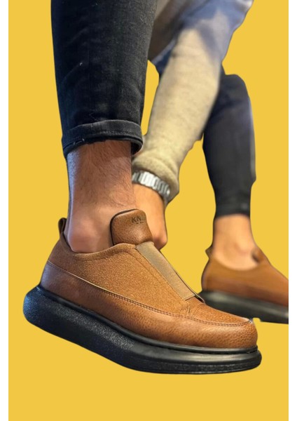 Bağcıksız Rahat Yüksek Taban Taba Erkek Sneakers Ayakkabı 911 (Siyah Taban)