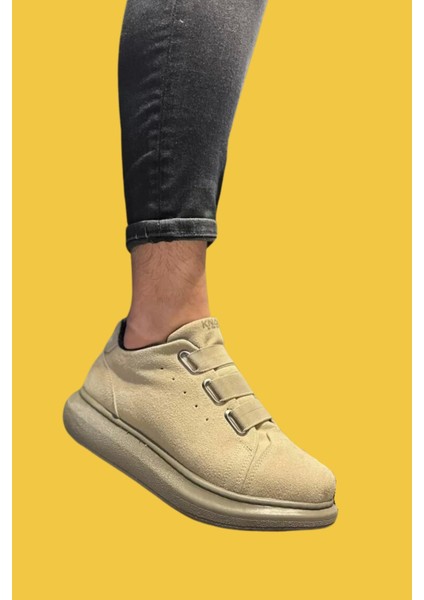 3 Bantlı Rahat Yüksek Taban Vizon Süet Erkek Sneakers Ayakkabı 889