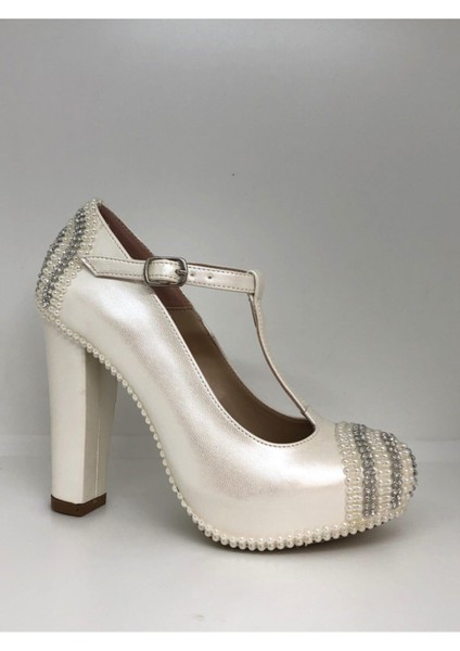 Gelinlik Ayakkabısı Beyaz Krem Taşlı Yüksek Topuk fiyatları