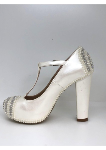 Gelinlik Ayakkabısı Beyaz Krem Taşlı Yüksek Topuk modelleri