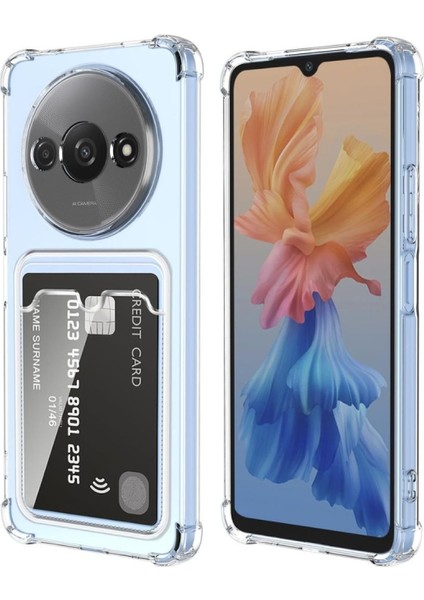 Redmi A3 4g Uyumlu Kılıf Darbe Emici Köşe Korumalı Kartlıklı Cüzdanlı Silikon Kapak - Şeffaf