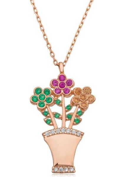 Gümüş Çiçek Buketi Kadın Kolye