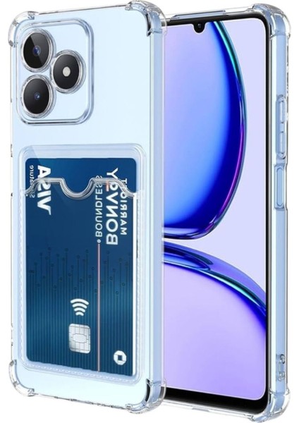 Realme C61 Uyumlu Kılıf Darbe Emici Köşe Korumalı Kartlıklı Cüzdanlı Silikon Kapak - Şeffaf