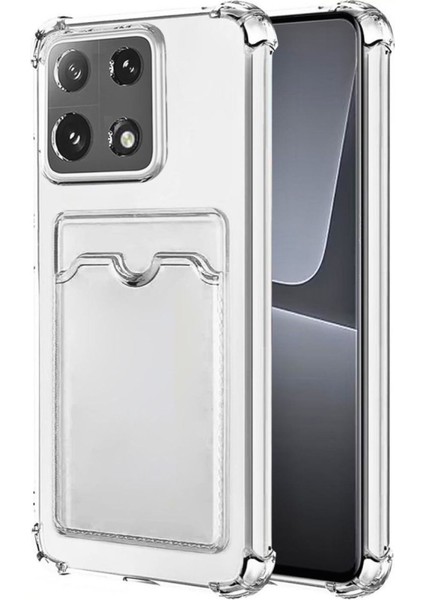 Xiaomi 14T Uyumlu Kılıf Darbe Emici Köşe Korumalı Kartlıklı Cüzdanlı Silikon Kapak - Şeffaf
