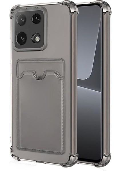Xiaomi 14T Pro Uyumlu Kılıf Darbe Emici Köşe Korumalı Kartlıklı Cüzdanlı Silikon Kapak - Füme